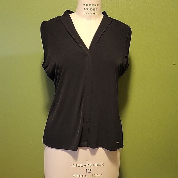 Calvin Klein Gathered V-Neck Sleeveless Top. Size L - Picture 1 of 3